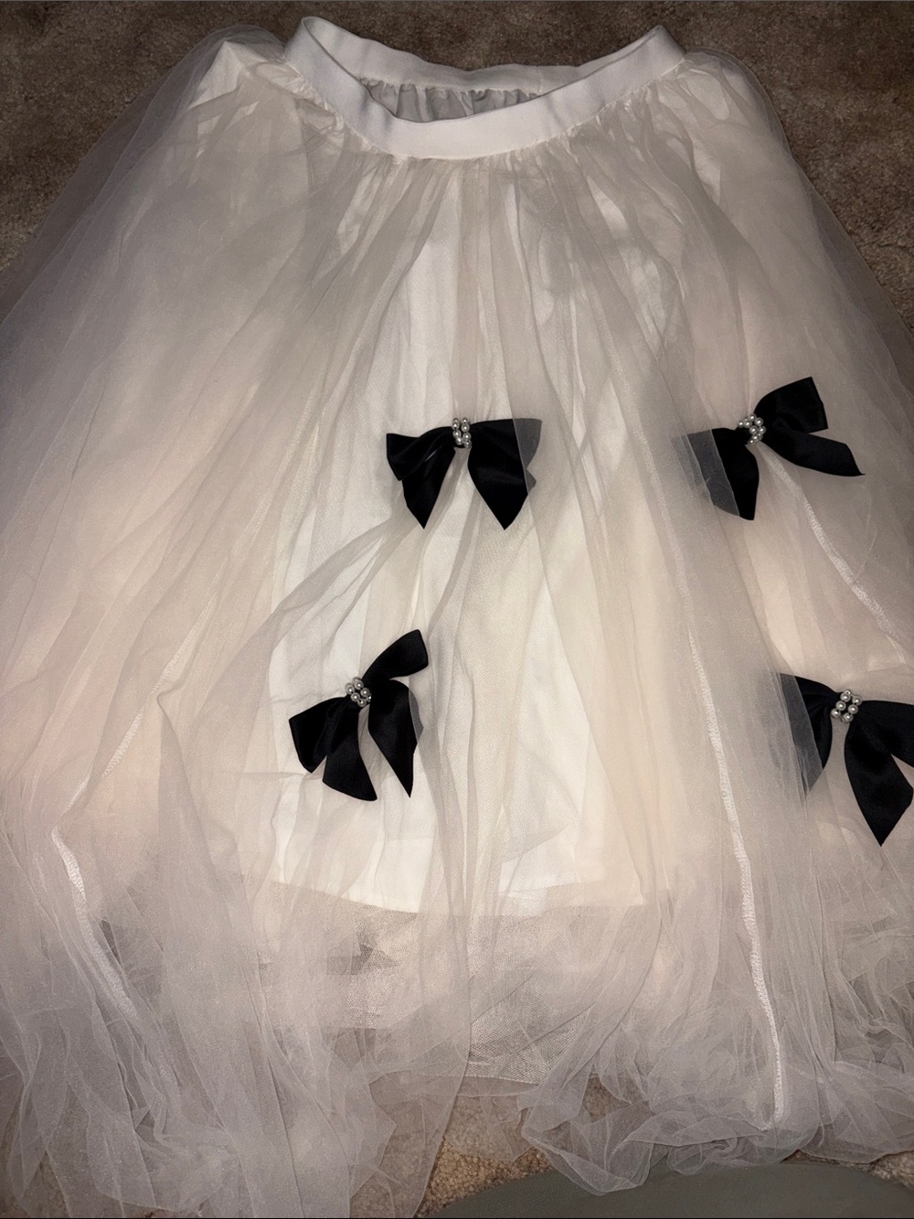 Beulah Style Midi Skirt with Black Bow Accents - White NWT
